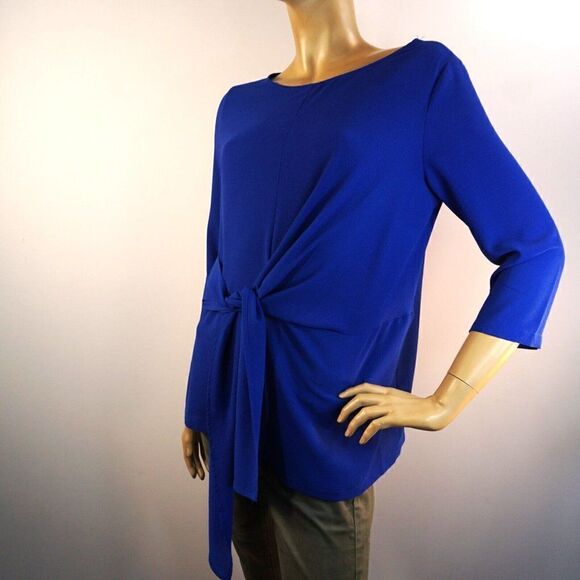 GIBSON Blue Tie Front Crepe Top Sz M Blouse Career Office - Picture 6 of 12